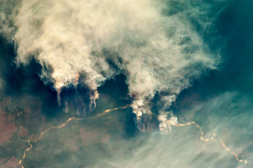 Fires along Rio Xingu in Brazil showing climate impacts