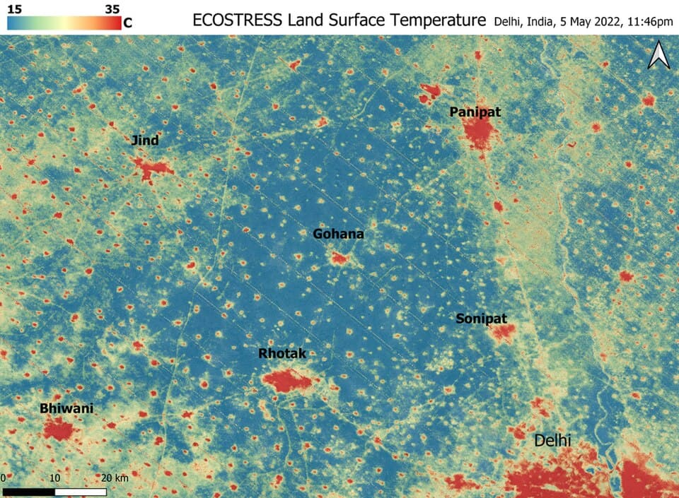 Heat islands detected by NASA ECOSTRESS
